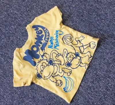 PRELOVED George Yellow Monkey Trouble ShortSleeve T-shirt 2-3Yrs (92-98cm) RRP 5 CLEARANCEXL 2.49